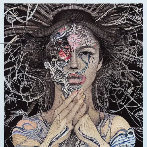 Image similar to life is so beautiful painted in alex grey style drawn by vania zouravliov and takato yamamoto, inspired by y - 3, intricate acrylic gouache painting, high detail, sharp high detail, artstation