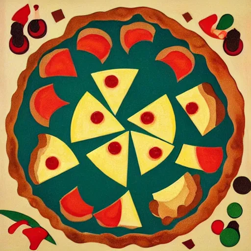 Image similar to Pizza party, painted by Kandinski