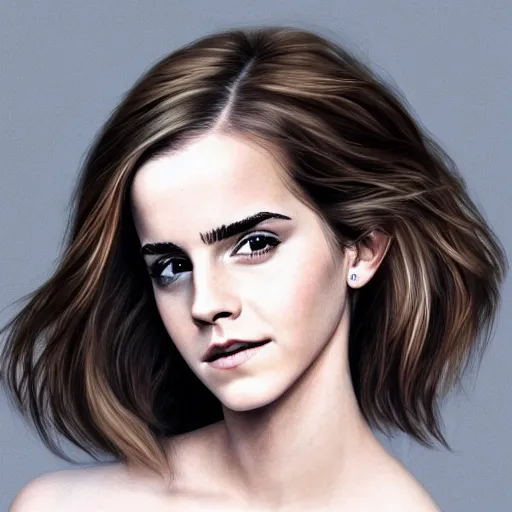 Image similar to emma watson playing with her hair, hyperrealistic, artgerm