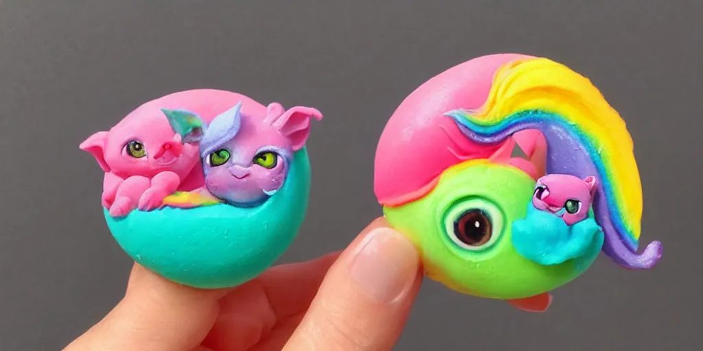 Prompt: rainbow sorbet made in the shape of 3 d littlest pet shop mythical creature, realistic, melting, soft painting, desserts, ice cream, master painter and art style of noel coypel, art of emile eisman - semenowsky, art of edouard bisson