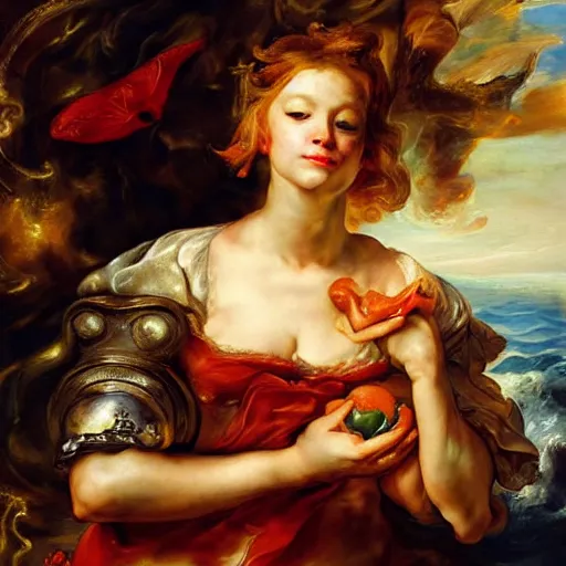 Image similar to heavenly summer sharp land sphere scallop hamburger soda auslese , by Peter Paul Rubens and Eugene Delacroix and Karol Bak , Hyperrealism , digital illustration , fauvist