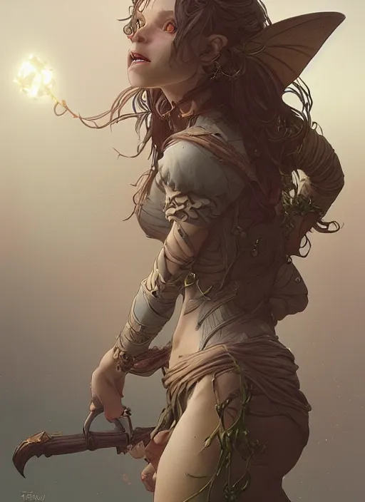 Image similar to a beautiful cute goblin girl, D&D, fantasy, intricate, cinematic lighting, highly detailed, digital painting, artstation, concept art, smooth, sharp focus, illustration, art by Terry Moore and Greg Rutkowski and Alphonse Mucha