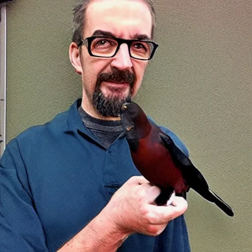 Prompt: Gordon freeman holding a crow
