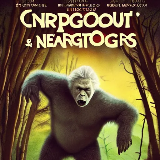 Prompt: movie poster about Sir David Attenborough and cryptids, bigfoot and nessie
