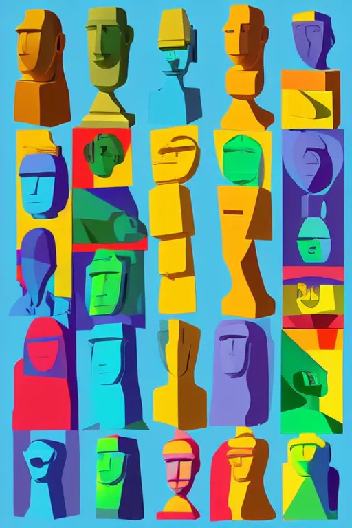 Image similar to abstract cubist moai statue geometric cutout digital illustration cartoon colorful beeple