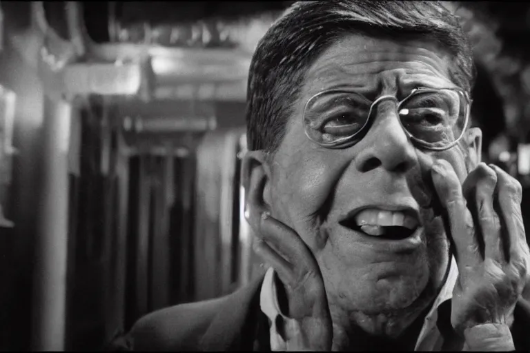 Image similar to a cinematic portrait of jerry lewis fusing with a mechanical monstrosity, hyperdetailed, fritz lang and shinya tsukamoto, 8 k, hd, high resolution, 8 5 mm, f / 1. 8