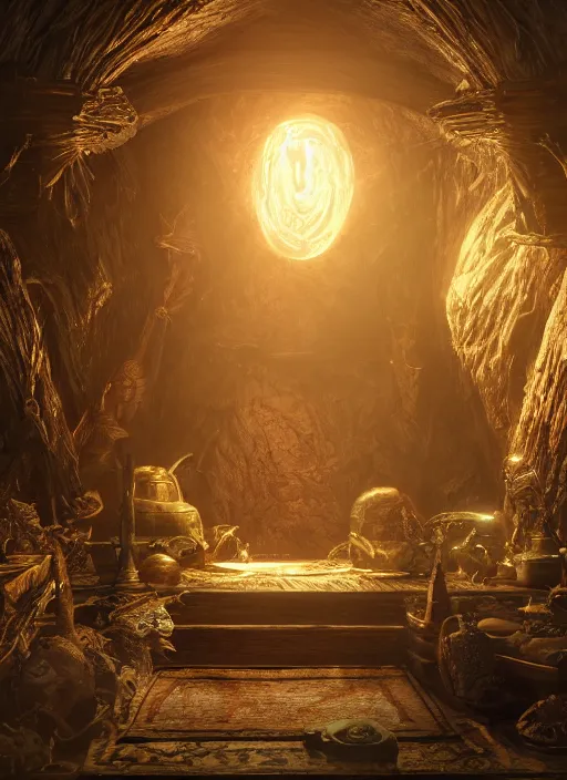 Image similar to treasure room, ultra detailed fantasy, elden ring, realistic, dnd, rpg, lotr game design fanart by concept art, behance hd, artstation, deviantart, global illumination radiating a glowing aura global illumination ray tracing hdr render in unreal engine 5