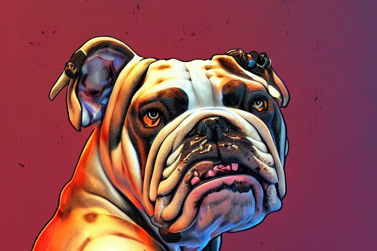 Image similar to cyborg bulldog comic style concept art, elegant, colorful, highly detailed, digital painting, artstation, concept art, illustration