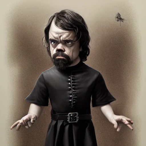 Prompt: peter dinklage as wednesday addams, digital painting, extremely detailed, 4 k, intricate, brush strokes, mark arian, artgerm, bastien lecouffe - deharme