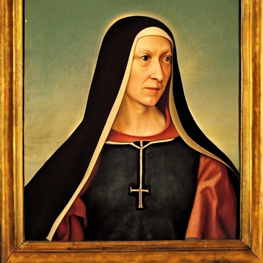 Image similar to a renaissance style portrait painting of the nun