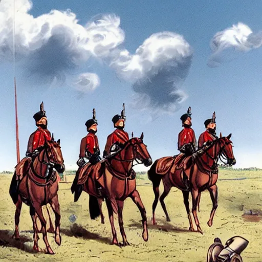 Prompt: cavalry of Robert E Lee, in the comic Tunique Bleues (1992)