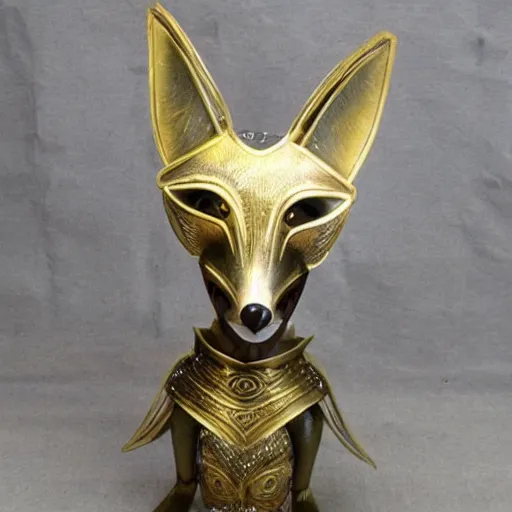 Prompt: fox wearing brass armour