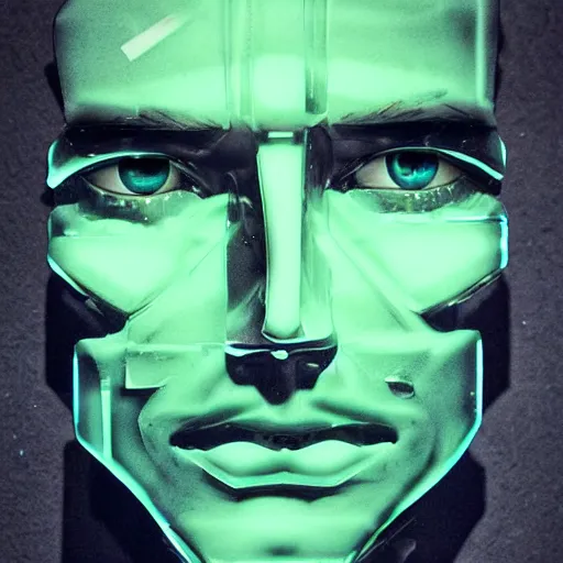 Prompt: man portrait made out of ice, beautiful, cyborg, comic book art, neon
