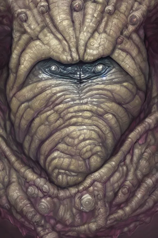 Image similar to oil portrait of a underworld horror tardigrade!!! trying to disguise itself as human, epic, cinematic, elegant, highly detailed, featured on artstation
