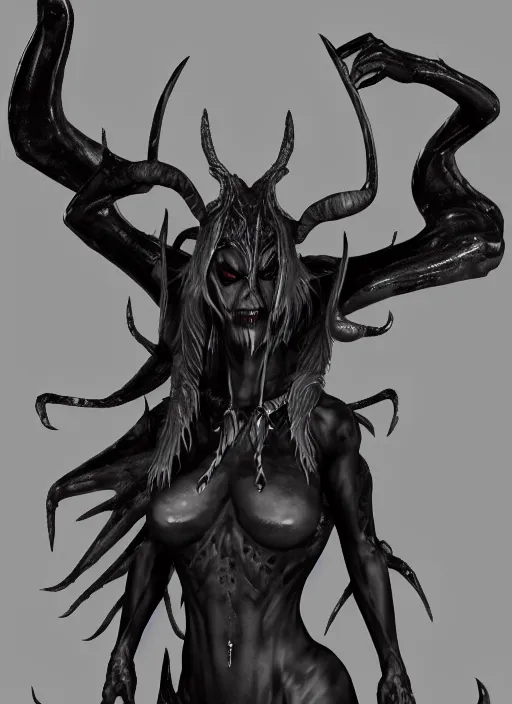 Prompt: female demon by Felix englund, full body, detailed, 8k, dark, trending on artstation, felix englund style, high resolution