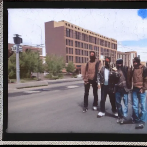 Prompt: 4 clones of emilio santiago on a streets of denver, realistic polaroid photo