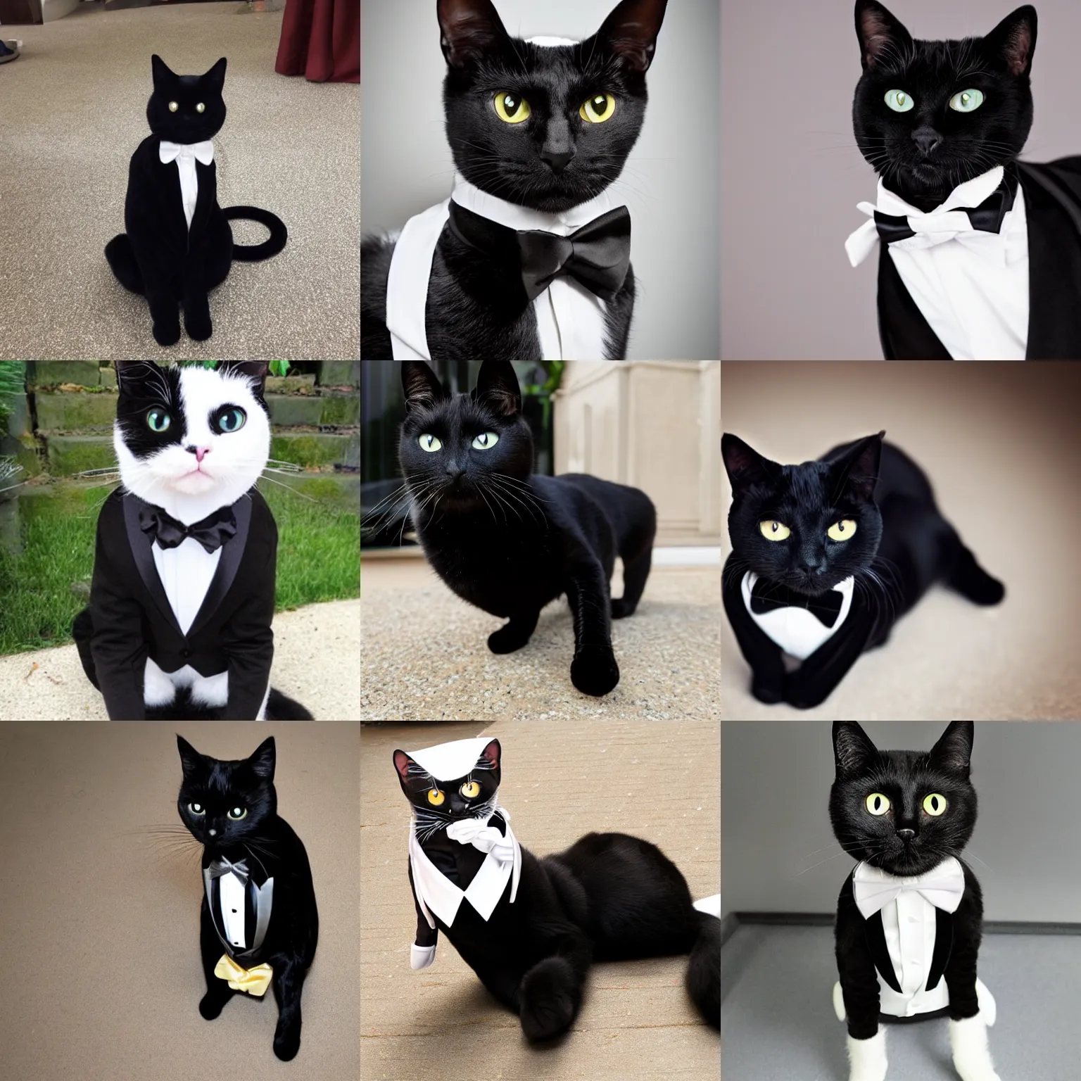 Prompt: black cat wearing a tuxedo