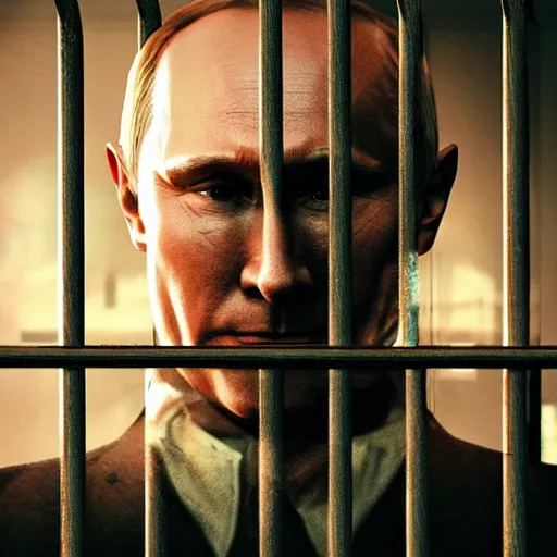 Image similar to putin in jail, hypermaximalistic, high details, cinematic, 8k resolution, beautiful detailed, insanely intricate details, artstation trending, octane render, unreal engine,