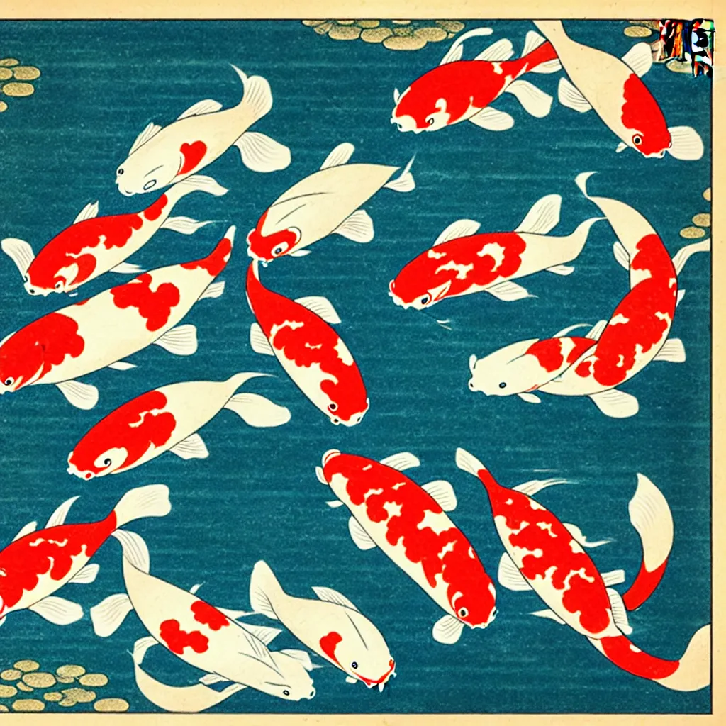 Prompt: ukiyo - e koi pond