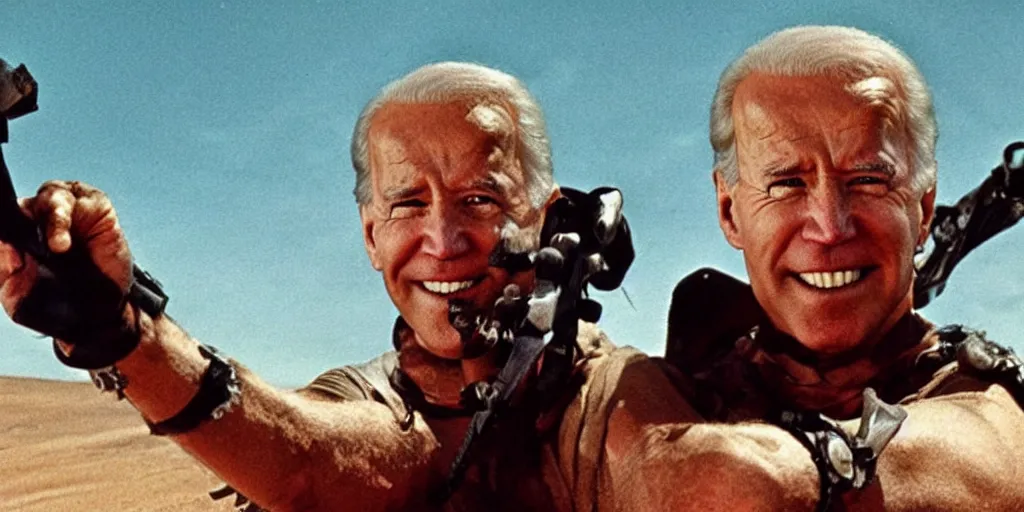 Image similar to A screenshot of Joe Biden in Mad Max (1979)