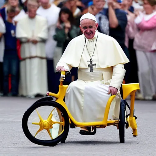 Image similar to the pope riding a childs tricycle