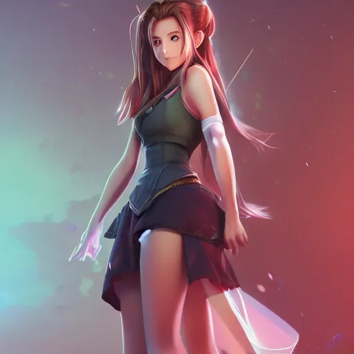 Image similar to full body shot of aerith ff7 by wlop, rossdraws, mingchen shen, bangkuart, sakimichan, yan gisuka, jeongseok lee, artstation, 4k