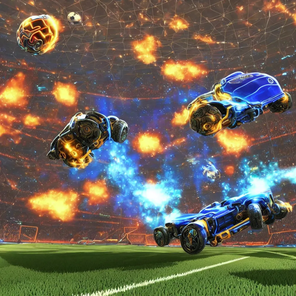 Prompt: Stephen Hawking in rocket league