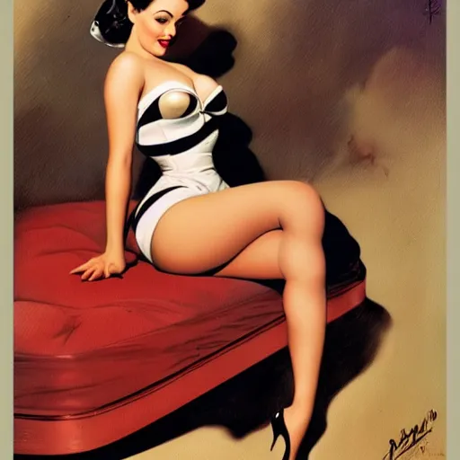 Image similar to a pinup by gil elvgren.