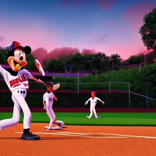 Image similar to disney pixar render of an aberration in the fabric of reality above a little league baseball game, tearing reality apart, everyone looks up at the sky, cinematic lighting