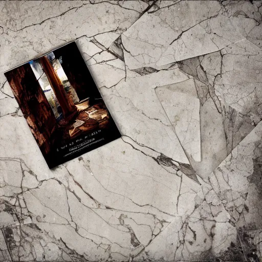 Prompt: a broken sword lying on white marble floor, album art, cover art, poster, photorealistic, picture, highly detailed