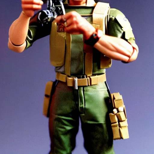 Prompt: product photo of brad pitt hasbro g. i. joe action figure designed by stanley weston 1 9 6 3