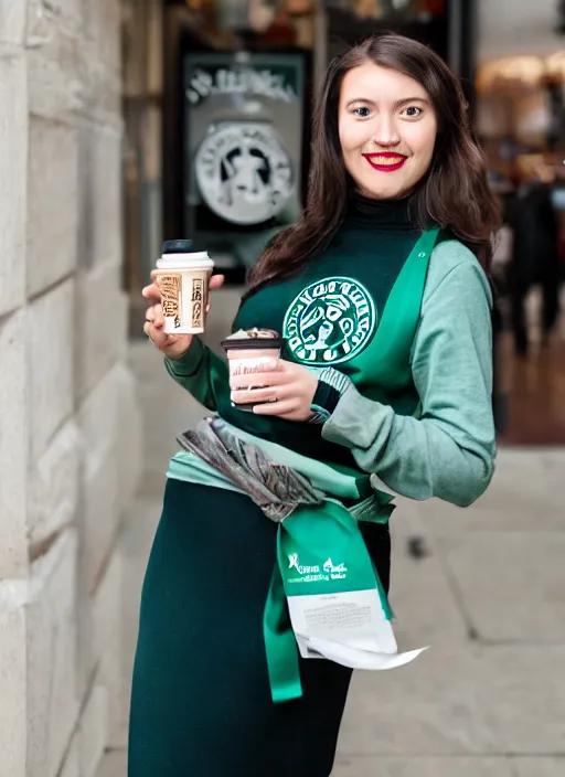 Image similar to a full portrait photo of real - life starbucks siren, f / 2 2, 3 5 mm, 2 7 0 0 k, lighting, perfect faces, award winning photography.