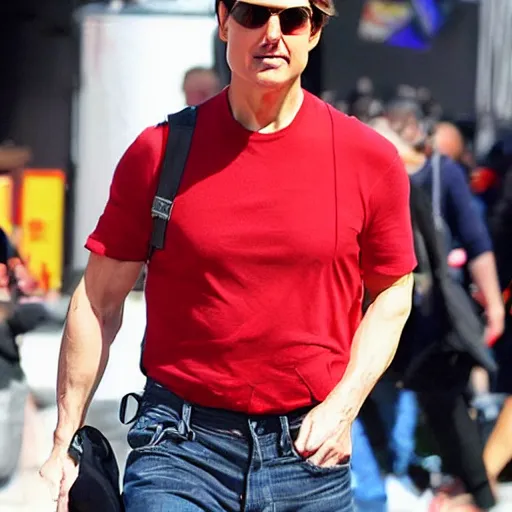 Image similar to tom cruise wearing mario's hat and overalls