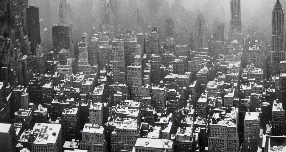 Image similar to image of new york in the winter, black and white photograph by andre kertesz