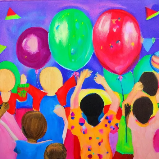 Prompt: children party, acrylic on canvas