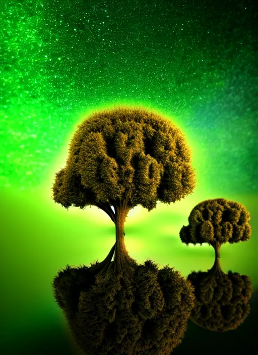 Image similar to high depth, collective civilization trees, calm, healing, resting, life, hybrids, scifi, soft glowing lights, published concept art, art in the style of all and none and everything and infinity, macro night long exposure