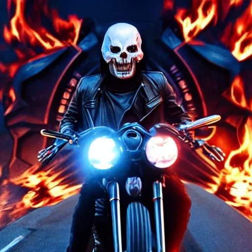 Prompt: Keanu Reeves as ghostrider Half skull on fire 4K quality Super Realistic