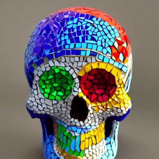 Prompt: mosaic skull multicolor 3 d painted