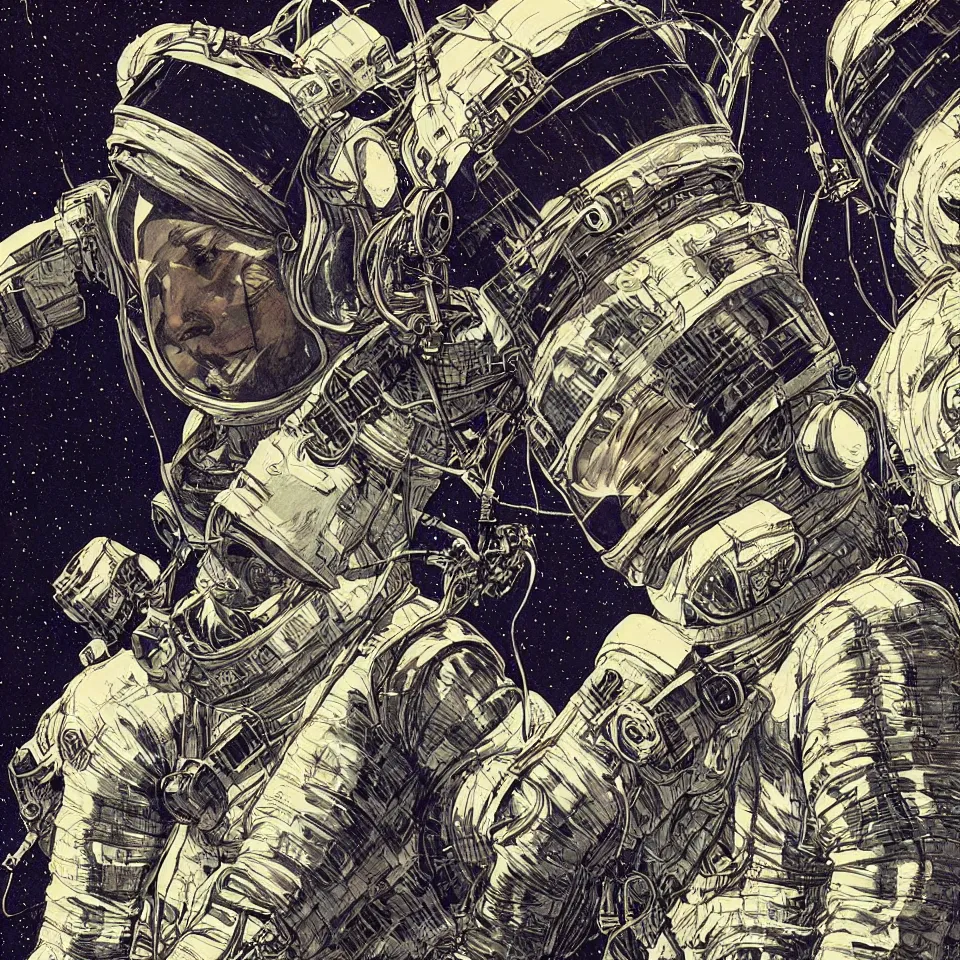 Image similar to a detailed astronaut helmet wearing a headphone by barry windsor - smith, digital painting, digital art, beautiful, dynamic lighting, cinematic, epic composition, masterpiece