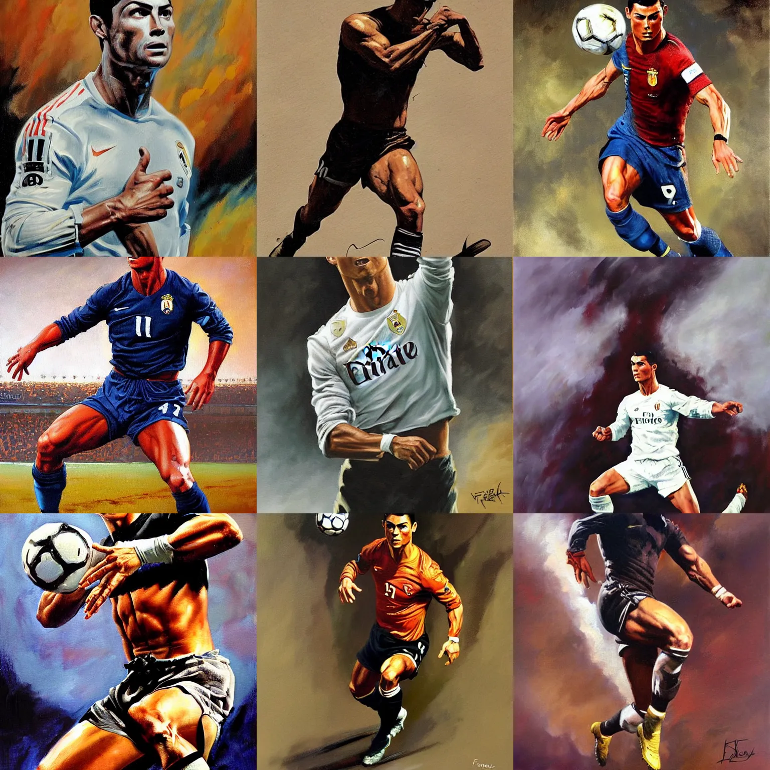 Prompt: cristiano ronaldo painting by frank frazetta 4 k