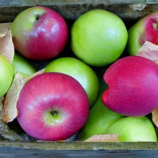 Prompt: one green apple in the middle of a bunch of pink lemons