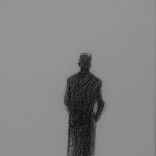 Image similar to a drawn man standing in the rain. pencil sketch.