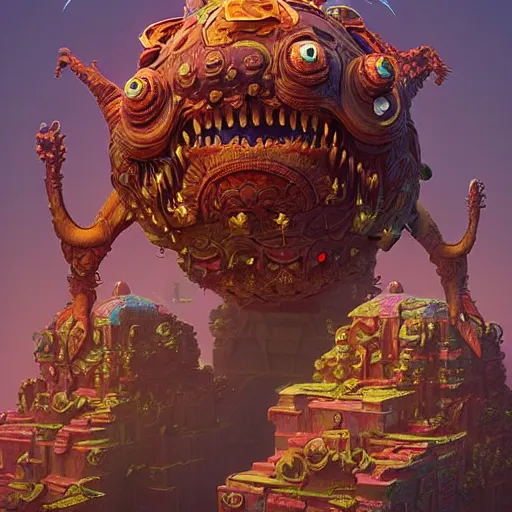 Image similar to stupid silly monster : : by beeple and james gilleard and justin gerard : : ornate, dynamic, particulate, intricate, elegant, highly detailed, centered, artstation, smooth, sharp focus, photoreal octane render, 3 d