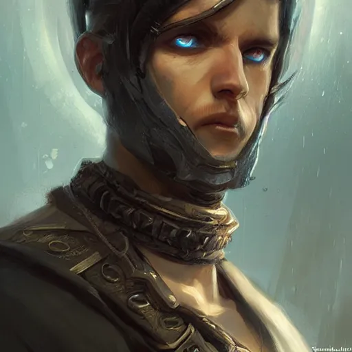 Image similar to a male rogue, symmetric face, hyperrealism, epic fantasy digital art, fantasy style art, by Greg Rutkowski, fantasy magic the gathering card art style