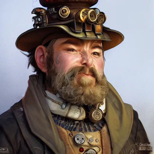 Prompt: portrait painting of a young male steampunk dwarf, highly detailed, digital painting, art by Stanley Lau and Artgerm and magali villeneuve and Alphonse Mucha, artstation, octane render, cgsociety