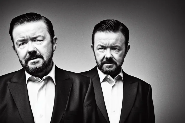 Prompt: an 8 5 mm portrait of ricky gervais as a 1 7 0 0's gangster by gustave baumann, lomography lady grey, ultra realistic, beautiful lighting, dramatic