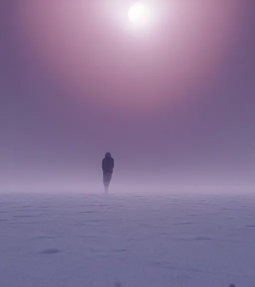 Prompt: the symmetric red linear light in the antartic fog, majestic light, octane render, beauty fog, ethereal glare of the sun, hyperrealistic, epic, masterpiece