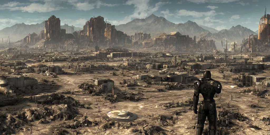 Prompt: brotherhood of steel from fallout : new vegas game, matte painting,
