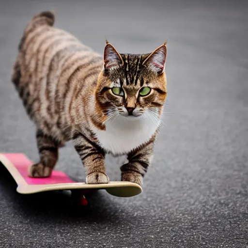 Prompt: dslr professional photo of cat skateboarding, 4 k, high detail