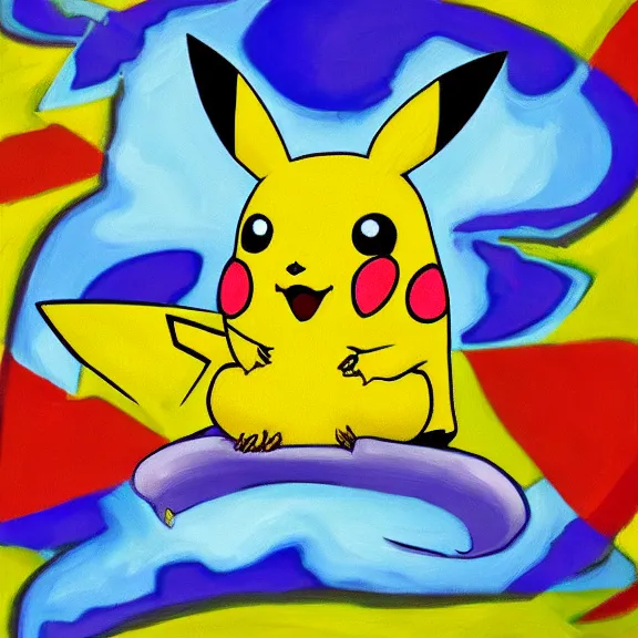 Image similar to pikachu on acid, oil on canvas, painting, 4k